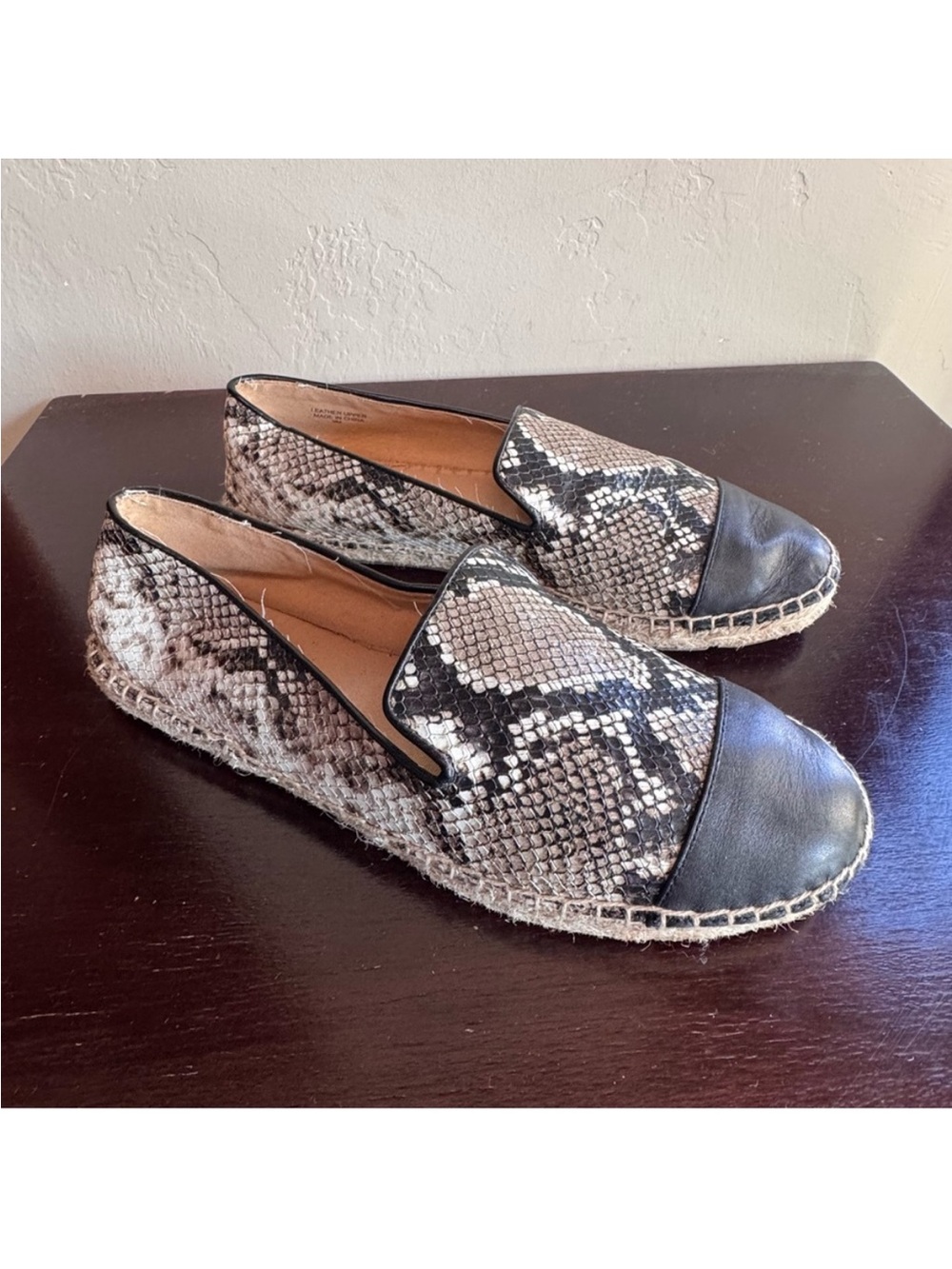 Talbots Snakeskin Patterned Espadrilles with Black Toe Cap Accents
